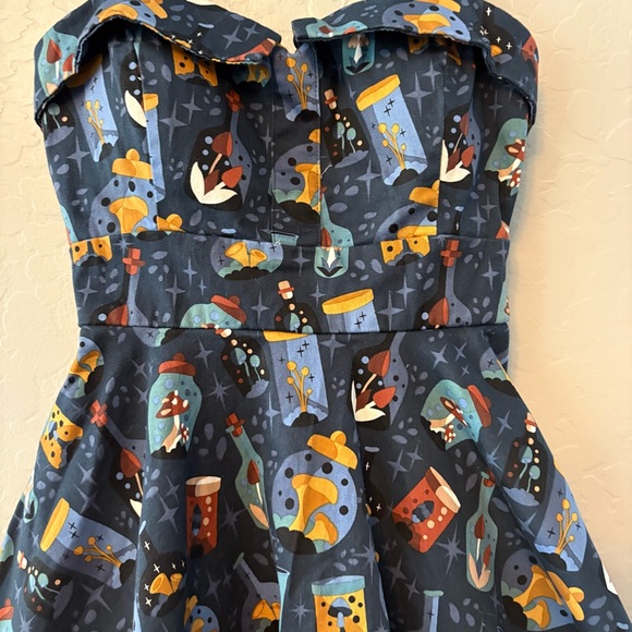 Eva Rose Mushrooms and Potions Fold-Over fit flare rockabilly swing Dress small - Picture 8 of 16
